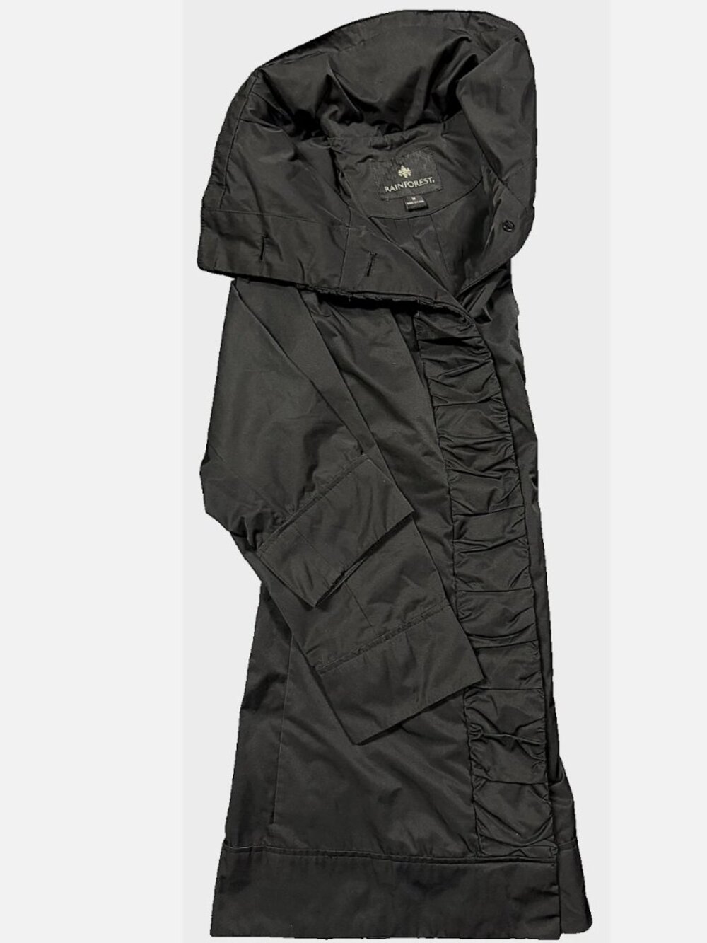 Rainforest Black Lightweight Ruched Trench Coat Women's Medium